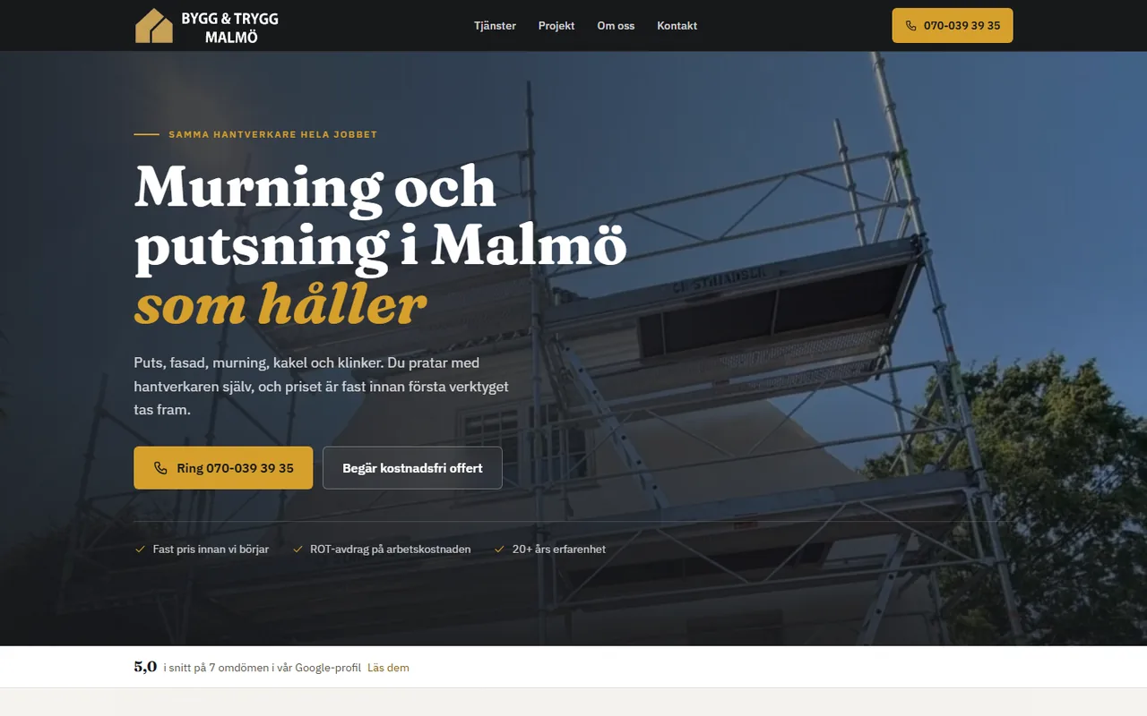 Startsidan för Bygg & Trygg