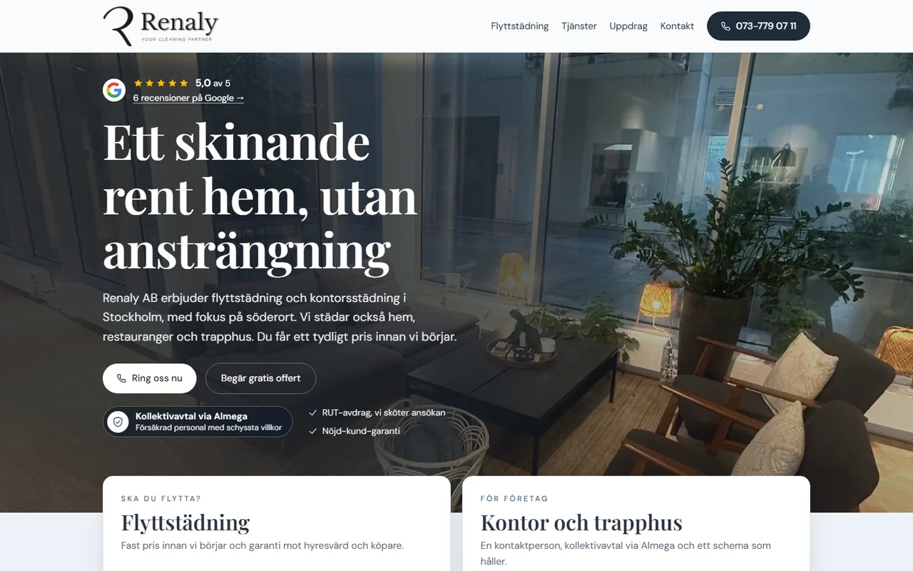Startsidan för Renaly städ